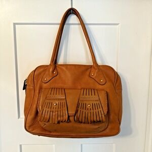M. McG Merrill McGuinness Leather Fringe Tote Bag Caramel Boho Western‎ Rare EUC